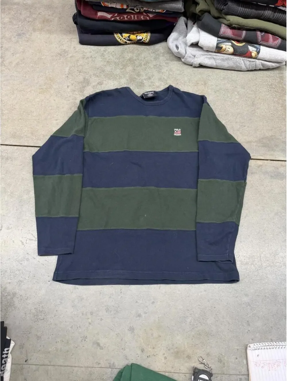 vintage polo jeans green and navy striped heavyweight shirt size medium